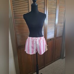 Pink and White Striped Women's Shorts